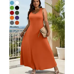 Elegant Plus Size Women's Solid Color Sleeveless Vest Dress, Vacation Style Slimming Bodycon Dress, Casual Daily Everyday Wear