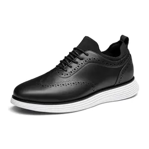 Men's Casual Sports Leather Shoes Oxford Shoes Business Formal Wrinkle Tip Toe Comfortable Wingtip Design for Everyday Wear
