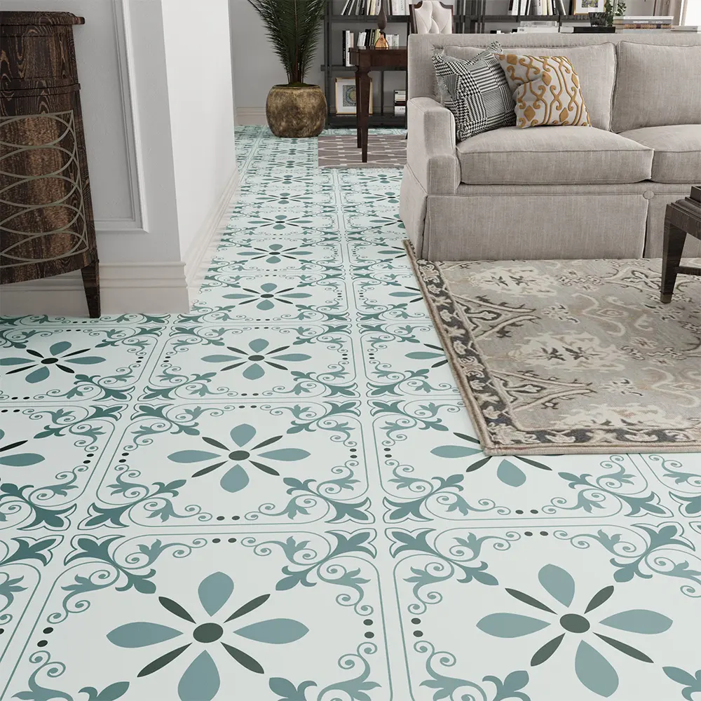 Jeedeson Peel and Stick Vinyl Flooring, 120in x 24in Eco-Friendly Green Geometric Stickers, Water Resistant DIY Floor for Bedroom, Bathrooms & Kitchens