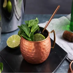 Stainless Steel Moscow Mule Cups - Set of 1 - Reusable Drinkware Holiday Gifts Russian Beer Mug - 14 oz Washable Tumbler with Handles and Straw