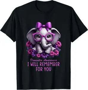 100% Cotton Unisex Dementia Awareness Elephant Will Remember For You Alzheimers T-Shirt