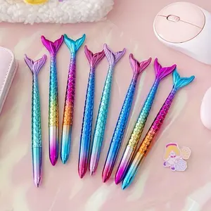 Mermaid Design Gel Pen (8 Counts/set), 0.5mm Colorful Creative Mermaid Gel Pen, Writing Pen for School Office Home, Office Stationery & Supplies