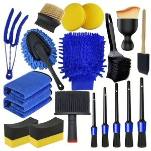 19-Piece Car Wash Tool Set, Includes Air Vent Brush, Wax Sponge, Dusting Brush, Long & Short Brushes, Towel, Car Care Kit, No Battery Needed