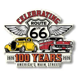 Route 66 100 Years Cars & Shield Magnet by Classic Magnets, 3.4" x 2.7"