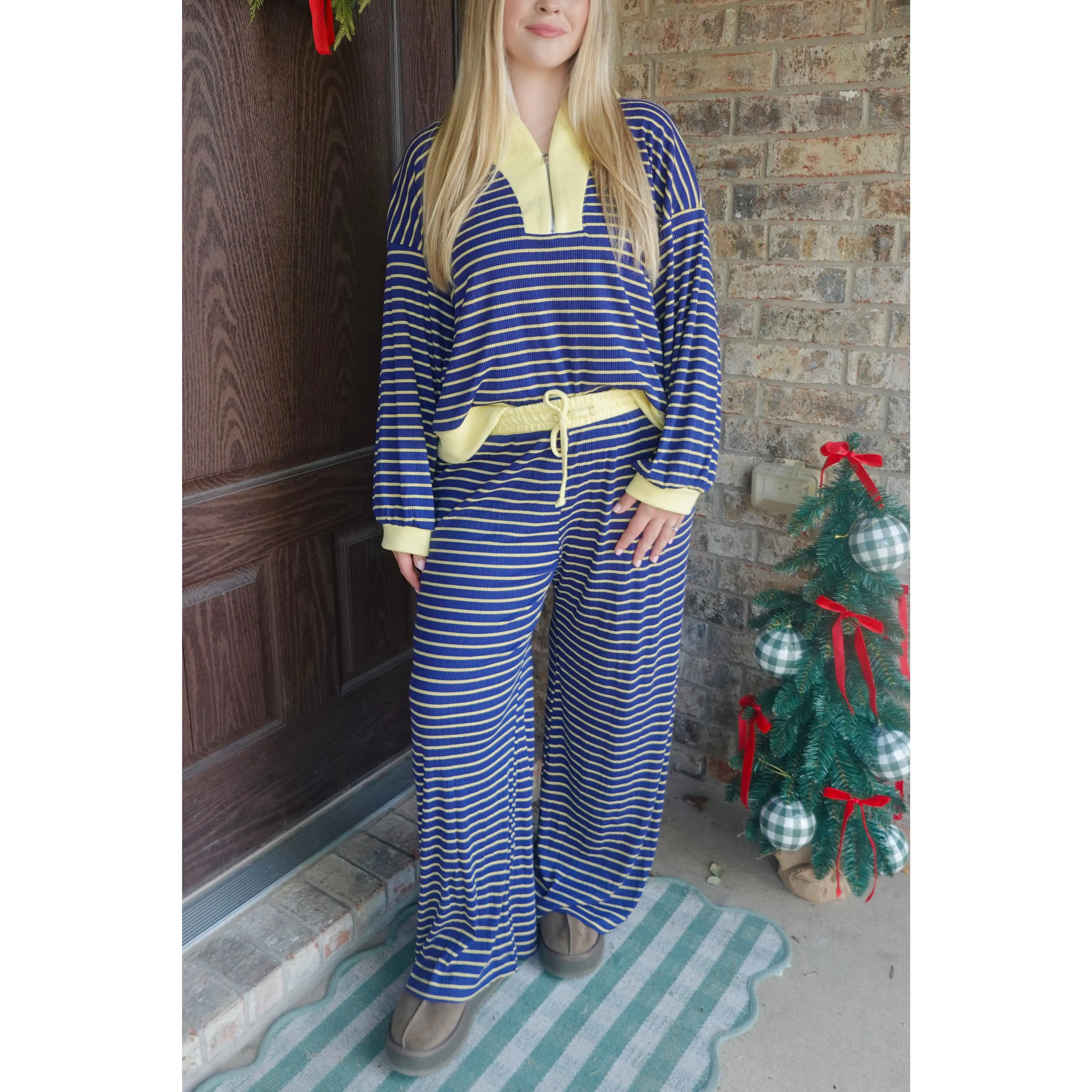 Striped Half Zip Set