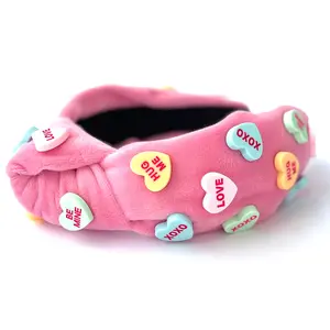 Heart Knot Headbands for Women - Pink Headband with Heart and Letter Embellishments, Custom Headband, Summer Headband, Padded Design