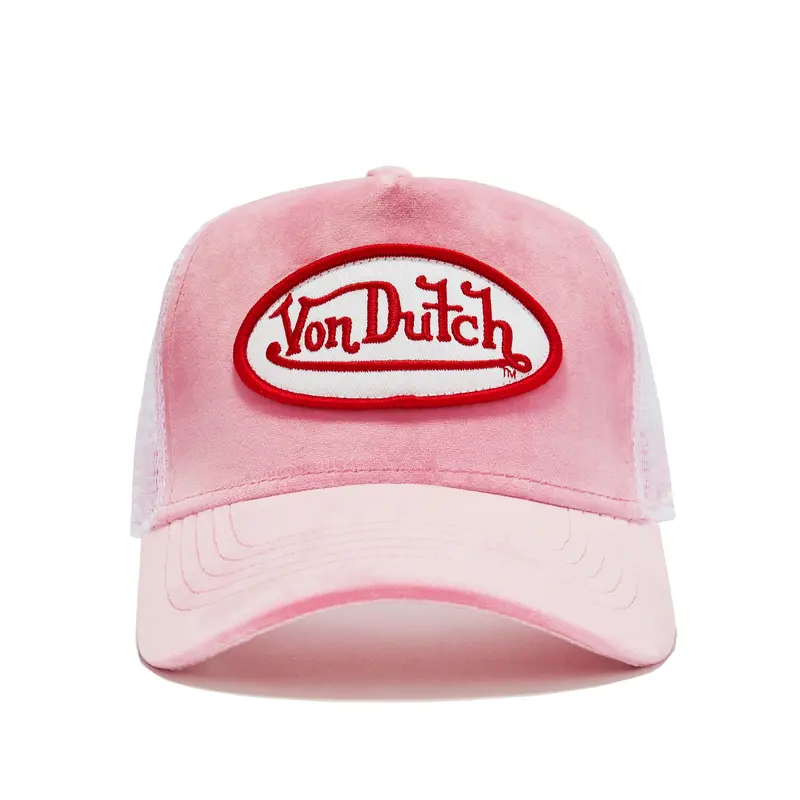 Von Dutch Pink Crush Velvet Classic Trucker Hat - Nostalgic 90s Style Headwear, Stylish Street Fashion Trucker Cap, Trendy Everyday Hat for Daily Use