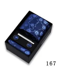 Men's Jacquard Tie Set, Striped & Plaid Patterns, Regular Width, All-Season Business Attire, Includes Necktie, Cufflinks, Bow Tie