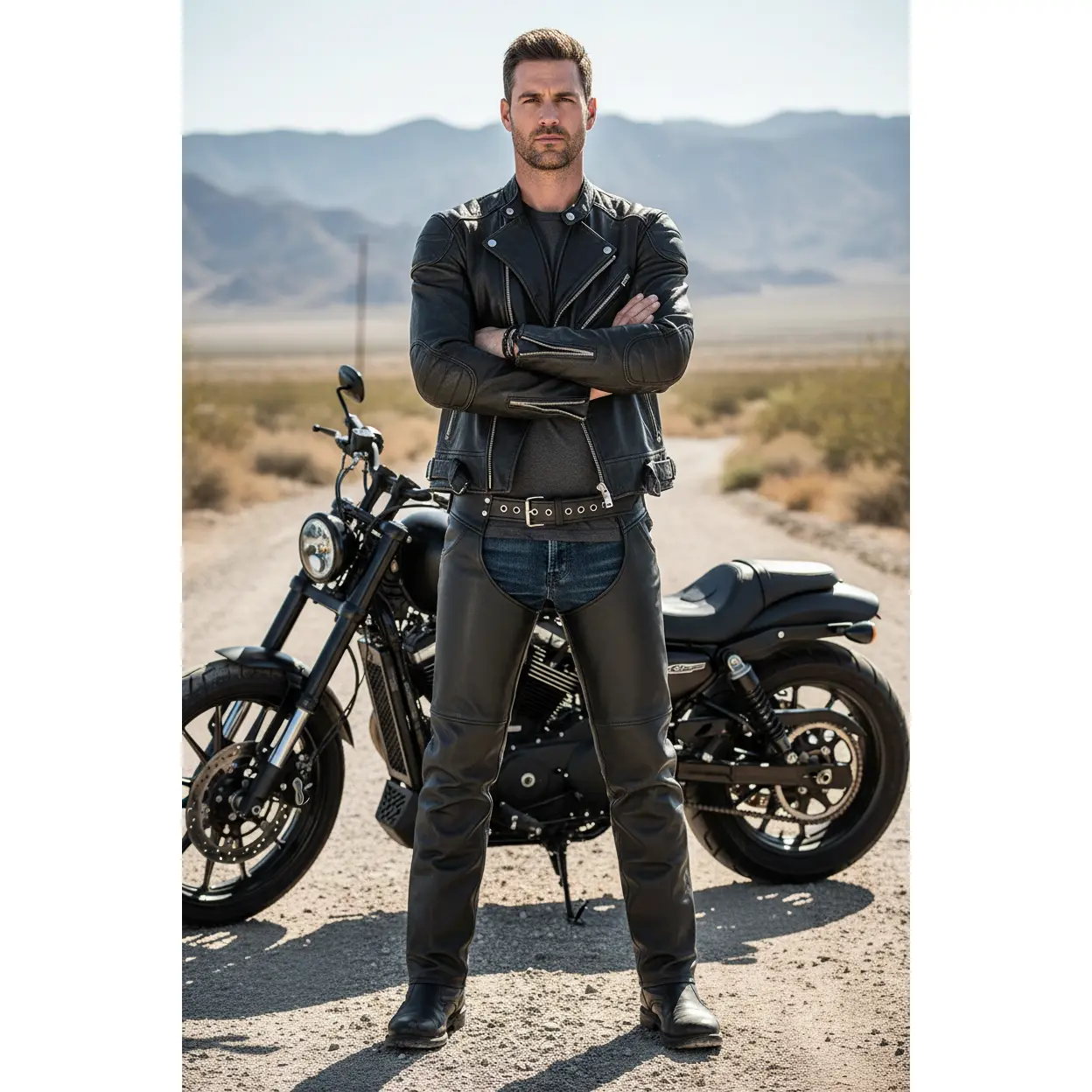 Classic Tall Motorcycle Riding Chaps, Premium Buffalo Hide Protective Gear with Jean Pockets, Motorcycles