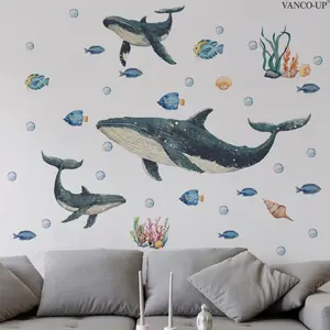 A 2D flat wall sticker of ocean whale groups and seaweed (30*90cm) for home decoration, self-adhesive wall sticker, N20590-NC