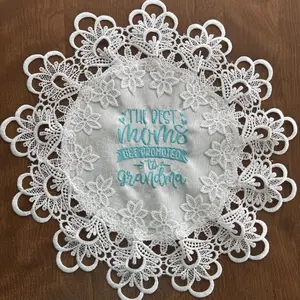 New Grandma machine embroidered 16" white doily