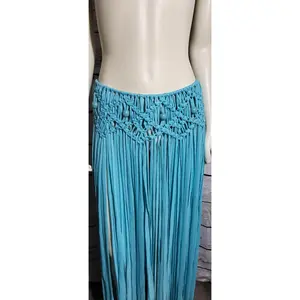 Turquoise Macramé Beach skirt with wooden beads
