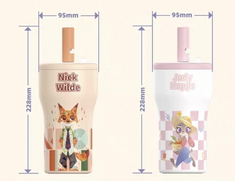 Disney Zootopia Judy & Nick, Strawberry Bear & Stitch Series 630mL (21.3oz) Straw Coffee Tumbler, Cute Insulated Travel Mug for Kids & Adults