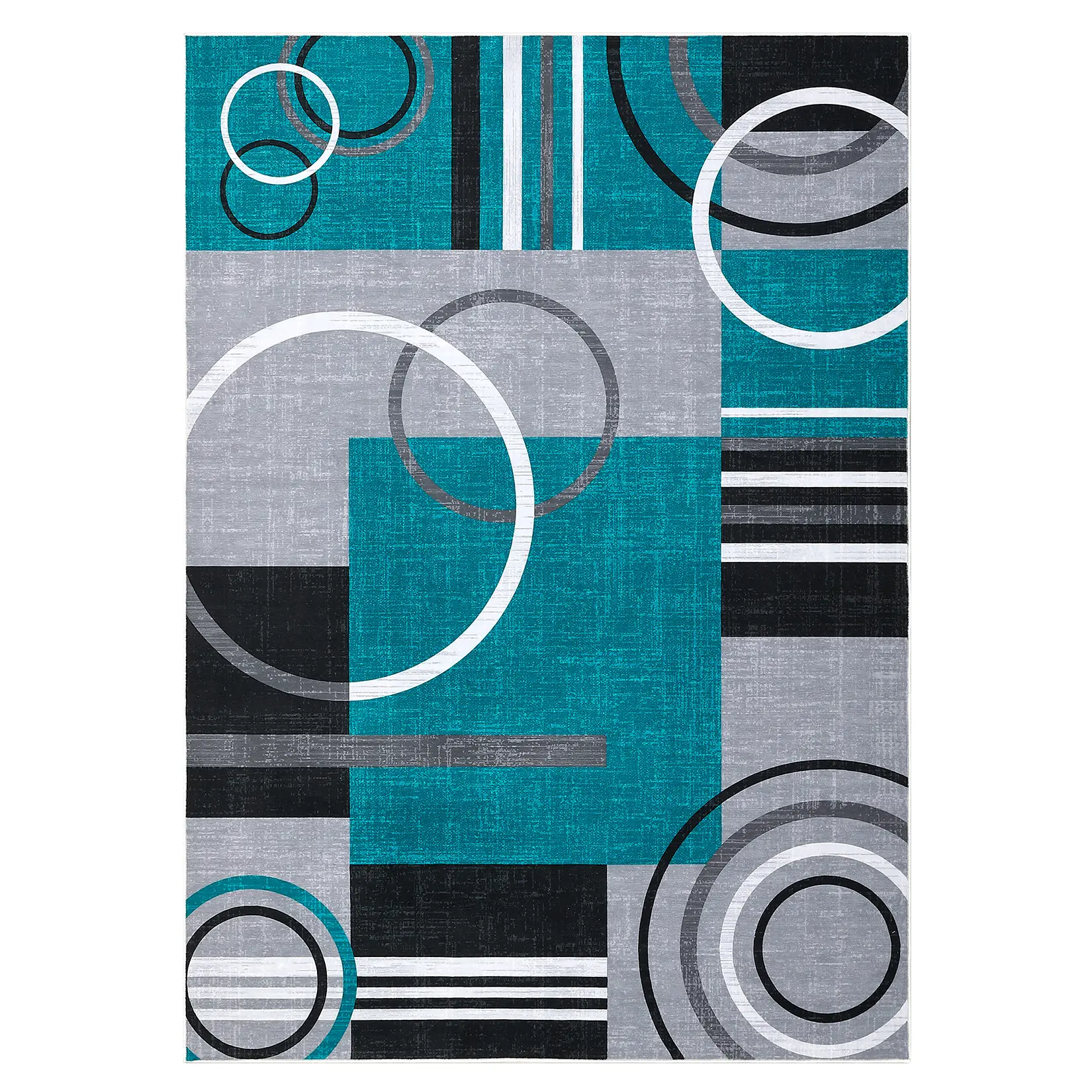 9x12 ft Rectangular Durable Polyester Patterned Statement Area Rug - Blue Green Modern Abstract Graphic, Foldable, Machine Washable Indoor Entryway Floor Covering for Hallway Decor, Blue Abstract Area Rug, Modern Abstract Rug, Washable Rug