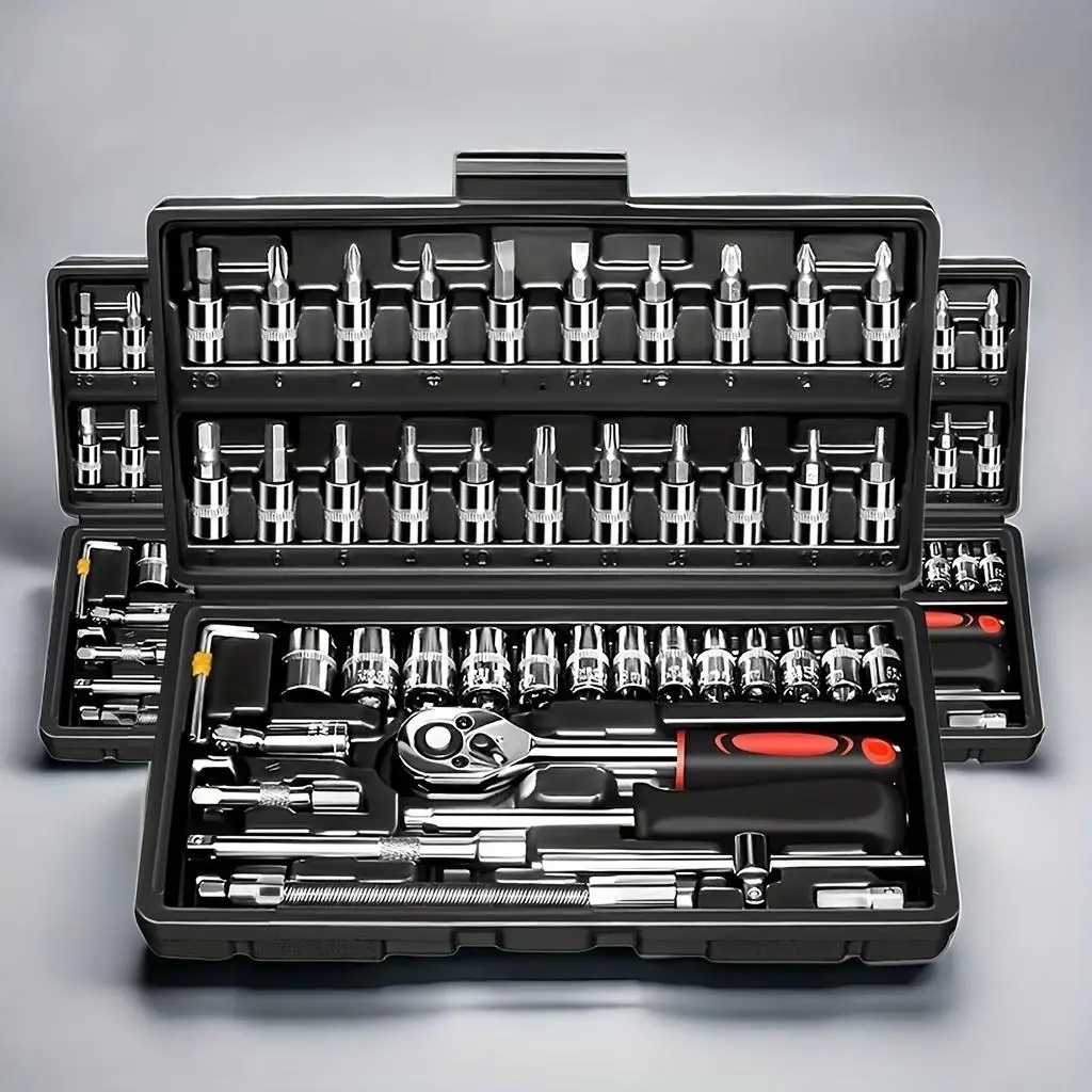 46-Piece Heavy-Duty 1/4-Inch Quick-Release Socket Wrench Kit, Mechanic & Specialty Mechanic Tools with Screwdriver Components, Extension Rod, Storage Box for Professional Technicians (Flexible, Multi-Purpose Ratchet Combination),summerwins