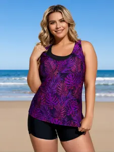 Leaf Print Tankini Set | Tummy Control Swimwear | Beach Outfit Women