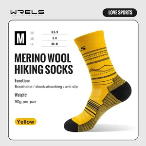 Wrels Merino Wool Hiking Socks - Soft Lightweight Shock Absorption Damping Mid-Calf Breathable Ankle Cycling Socks for Hiking Running & Outdoor Sports