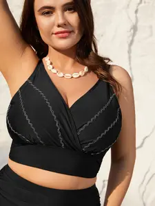 【Summer Turn-Up】【Tammy Control】BlOOMCHIC Plus Size Embroidered Surplice Neck Adjustable Swim Top [1x-6x] 2026 Summer Pick for Mother's Day