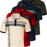 Men's Striped Print Short Sleeve Polo Shirt, Regular Fit Trendy Casual Buttons Collared Top for Summer, Men's Clothes for Daily Wear, Printed Polo Shirts, Summer Polos