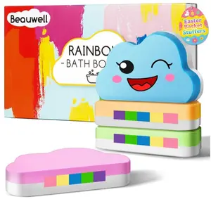 Rainbow Bath Bombs for Kids, Handmade 4 Pcs Kid Bath Bombs Gift Set, Easter Basket Stuffers Easter Gifts for Kids Teens Girls Toddler Rainbow Bubble Fizzy