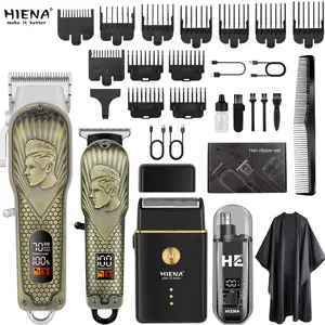 HIENA Professional Hair Clippers for Men, Cordless Hair Clipper for Barber Clippers and Trimmer LED Haircut Set with Foil Shaver, Nose Trimmer, Rechargeable Clippers for Men Barber Haircut Kit