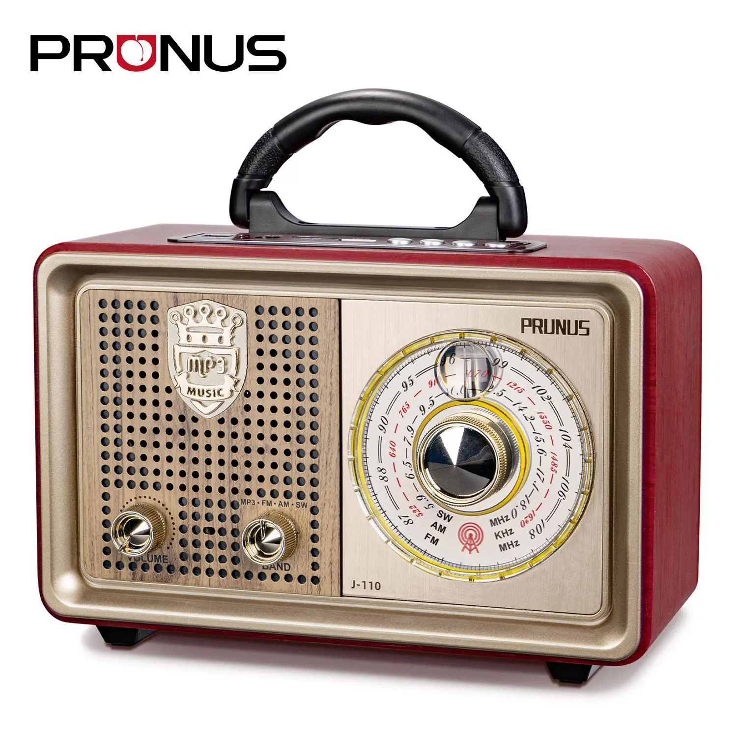 PRUNUS J110 Retro Radio Bluetooth Speaker Portable AM FM Shortwave Radio Transistor Battery Operated Vintage Radio with 3-Way Power Sources, Enhanced Bass, AUX TF Card USB Disk MP3 Player for Gift