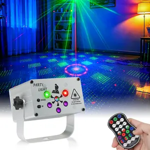 Mini Portable Sound Activated Laser Party Light Remote Control Red Green Multi Pattern Laser Projector Strobe Stage Lamp For Bedroom KTV House Birthday Party Bar Festival Ambient Decor Lighting