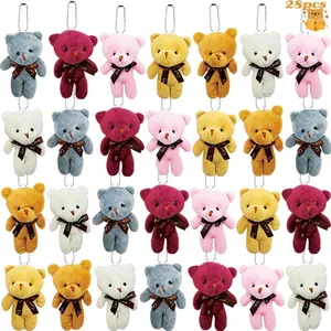 28 Packs Mini Teddy Bear Toy Keychain Bulk, Small Animal Plush Bear Toys for Kids Birthday Valentines Day Gifts School Classroom Exchange Favor