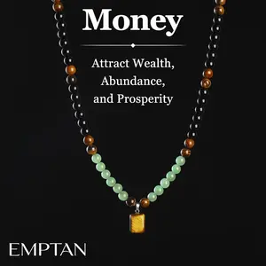 EMPTAN Money Attraction Necklace with GreenAventurine & TigerEye Pendant Healing Crystal Stone, Wealth Necklace Luck Crystal Jewelry for Confidence and Success, Ideal Gift for Men and Women