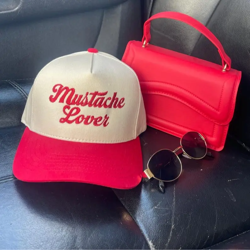 Mustache Lover  embroidered trucker hat, vintage style hat, coastal cowgirl, embroidered hat, patch trucker hat, womens trucker