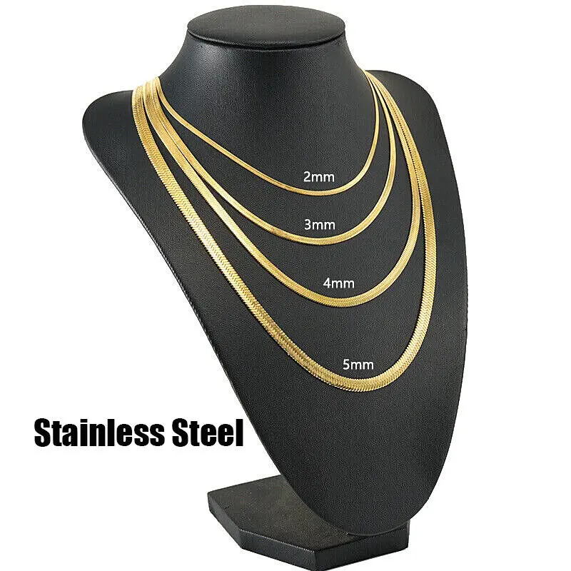 MaxBling81 Gold Plated Stainless Steel Herringbone Fashion Chain - 2mm-5mm Thin Chain, 18in-24in Long Length Gold Statement Necklaces, Unisex Hip Hop Daily Wear Costume Jewelry, Gold Statement Chain