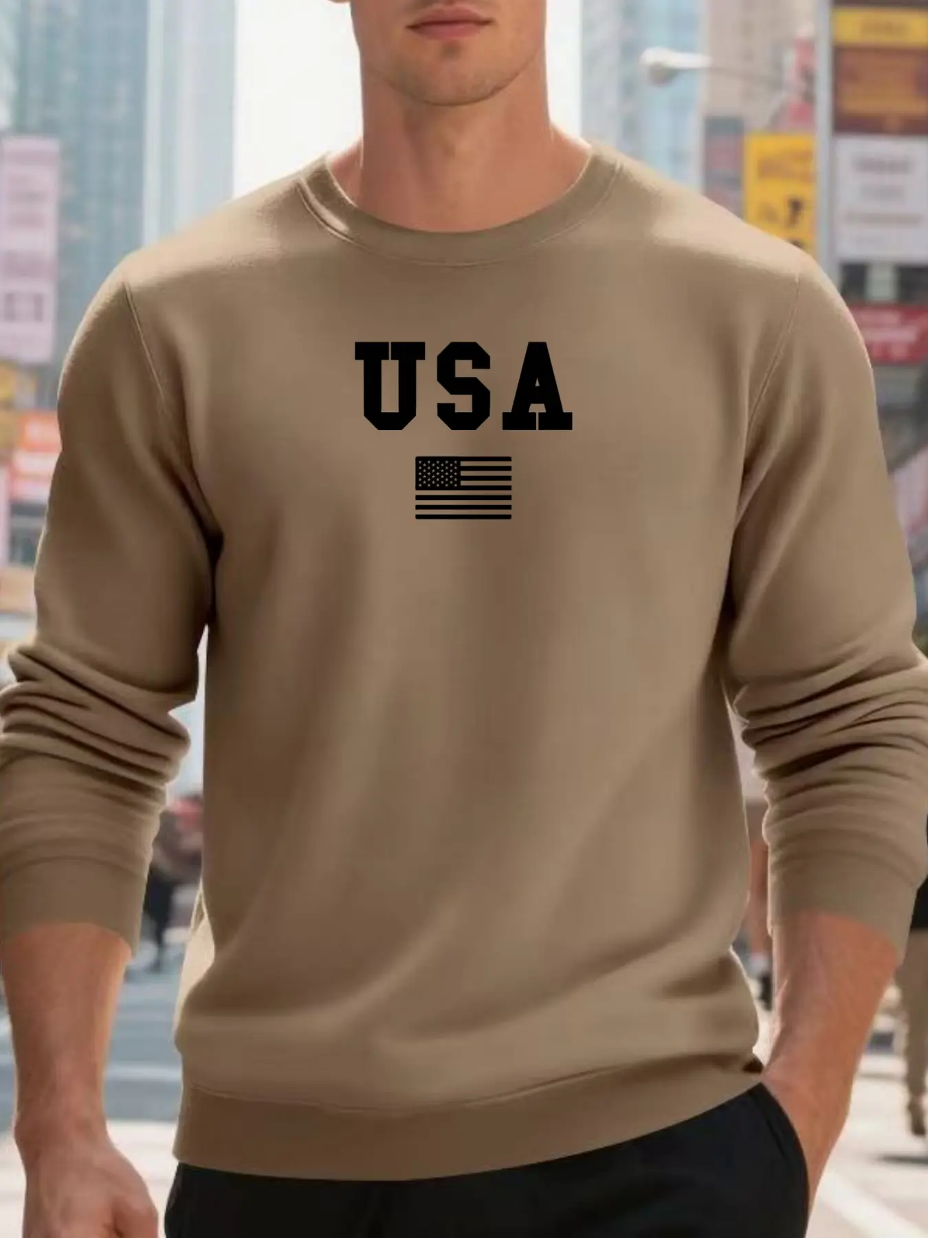 Men's autumn and winter Black Friday bestseller: Thickened Long Loose round-neck hoodie with USA flag print, American casual style, comfortable and skin-friendly, trendy pullover for daily outings,Christmas,Black Friday,boyfriend gift.