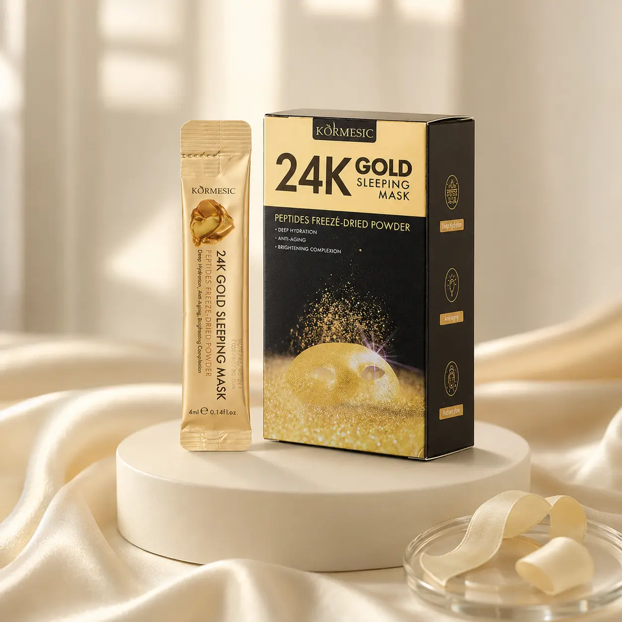 24K Gold Peptide Overnight Leave-On Sleeping Mask, 20 Count Individual 4mL Single-Use Sachets, Rich Creamy Texture Facial Mask, Intensively Moisturizes & Smoothes Complexion, Creates Soft, Refreshed Skin After Nighttime Skincare