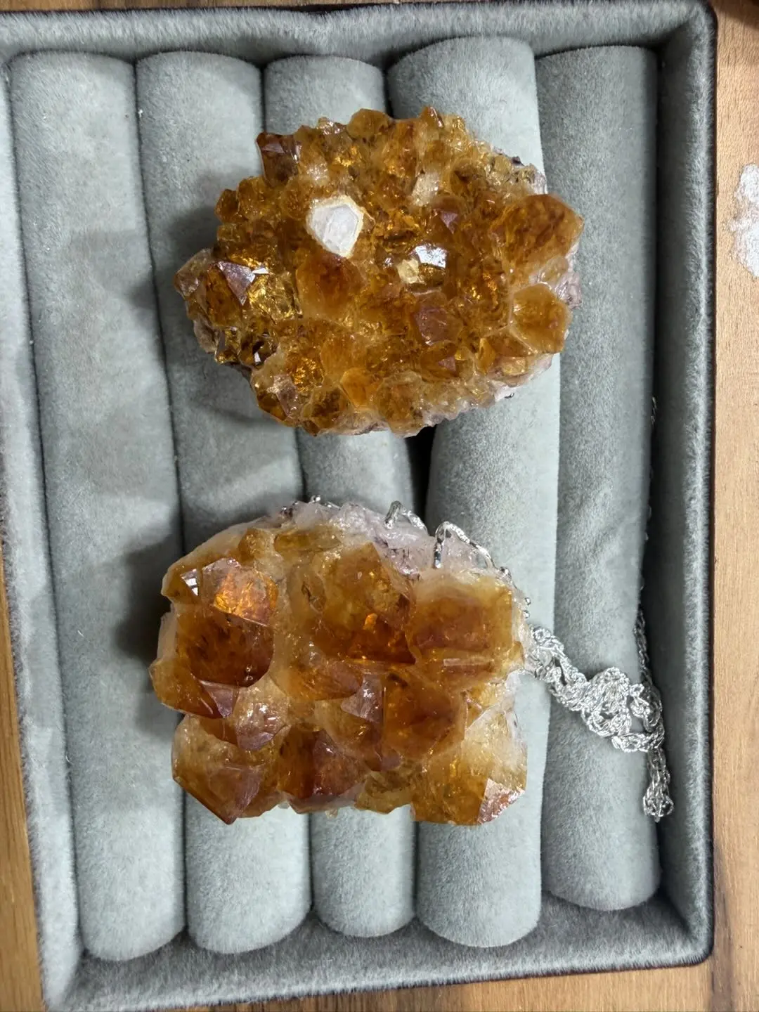 Wen(8321)gc.raw citrine cluster ring and pendant