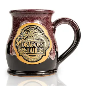 Bones Coffee Company | Dragon's Lair Handthrown Ceramic Coffee Mug Black Burgundy 14oz Dishwasher Safe Bones Coffee Company | Dragon's Lair Handthrown Ceramic Coffee Mug Black Burgundy 14oz Dishwasher Safe