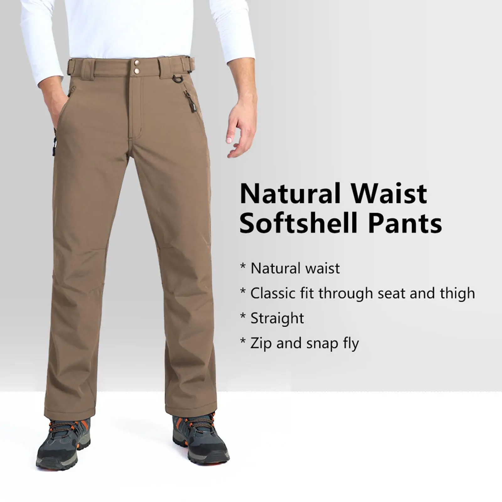 Outdoor Ventures Men's Lite Waterproof Windproof Fleece Lined Warm Hiking Ski Snow Pants Expandable-Waist
