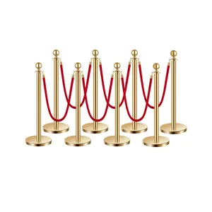 VEVOR Stanchions and Velvet Ropes 8Pcs, Hollow Base with Stainless Steel Post, 6 Red Velvet Ropes and Posts, Crowd Control Barriers Gold Stanchions, Red Carpet Runner Poles for Party Supplies