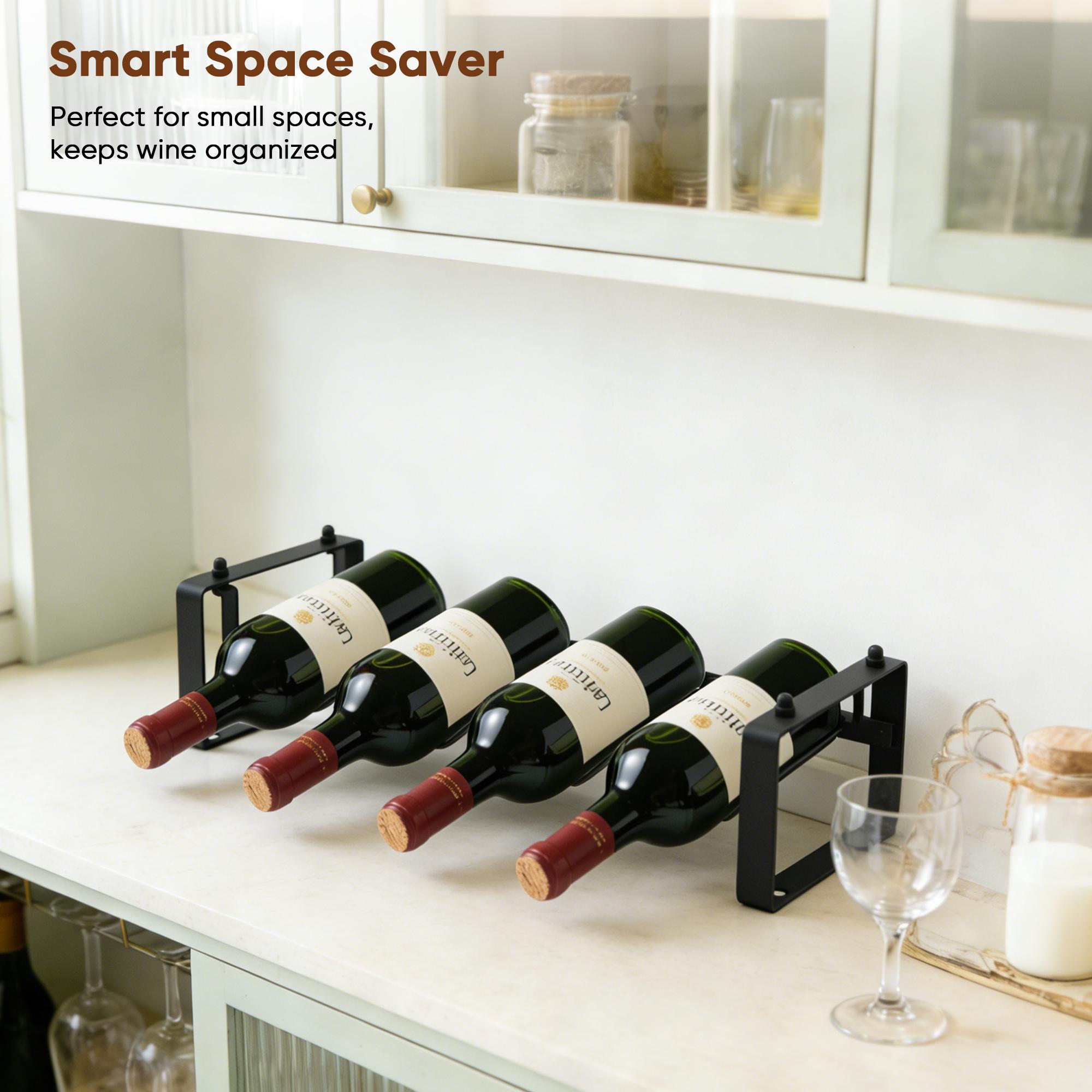 Black Metal 4-Bottle Countertop Wine Rack - Wave-Shaped Home Organizer for Wine Bottle Storage Glass Brewing & Juicing Space-Saving Anti-Rust Clip