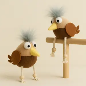 PawLikee Choo-Choo Bird Cat Toy with Feather-Topped Chirping Sound Module Soft Plush Felt Wings & Rope Legs for Engaging Play