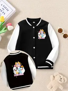 Lankybox's Surrounding Boxy/Foxy/Sticky Pizza Dough Print Boys' And Girls' Spring/Autumn New Trendy Baseball-Style Pullover Jackets, Fashionable, Casual, Comfortable, Suitable For Daily Use And Outdoor Activities, Great Choice For Gift Giving.