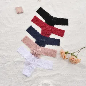 Women's 5-Piece Low Waist Sexy Cheeky Sheer Floral Lace Thong Box Set - Elegant, Fitted, Breathable, See-Through Assorted Color Panties for Everyday Wear, Sexy Thongs, Box Set Thongs