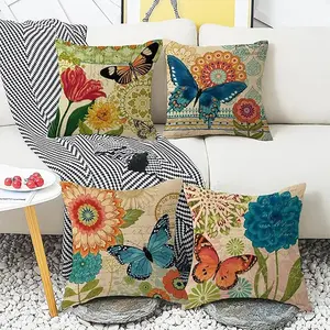 Floral & Butterfly Pattern Cushion Cover, 4 Counts/set Square Throw Pillow Cover, Household Decoration Supplies for Home Living Room Sofa Couch
