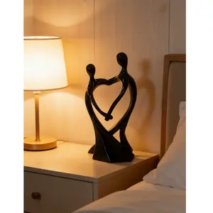 5-in Modern Abs Minimalist Heart-Shaped Abstract Couple Sculpture, Smooth Black Resin Home Decor Statue, Ideal Living Room Accent, Perfect Valentine’s Day Anniversary Gift