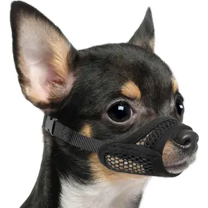 Mesh Muzzle for Short Snout and Small Medium Dogs Anti-Biting, Focus on Brachycephalic Dogs like Chihuahua Pomeranian, Breathable Fabric, Opening Front, Allow Panting, for Grooming Vet Visits