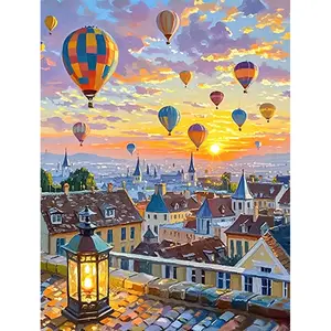 1PCS Hot Air Balloon Town, Leisure- 16x20 Inch - Frameless - Suitable for Art Students DIY Digital Painting Kit - Professional Paintings - Paint by Numbers - Handcraft Art Set - Acrylic Painting - For Home Wall, Diy decorative painting