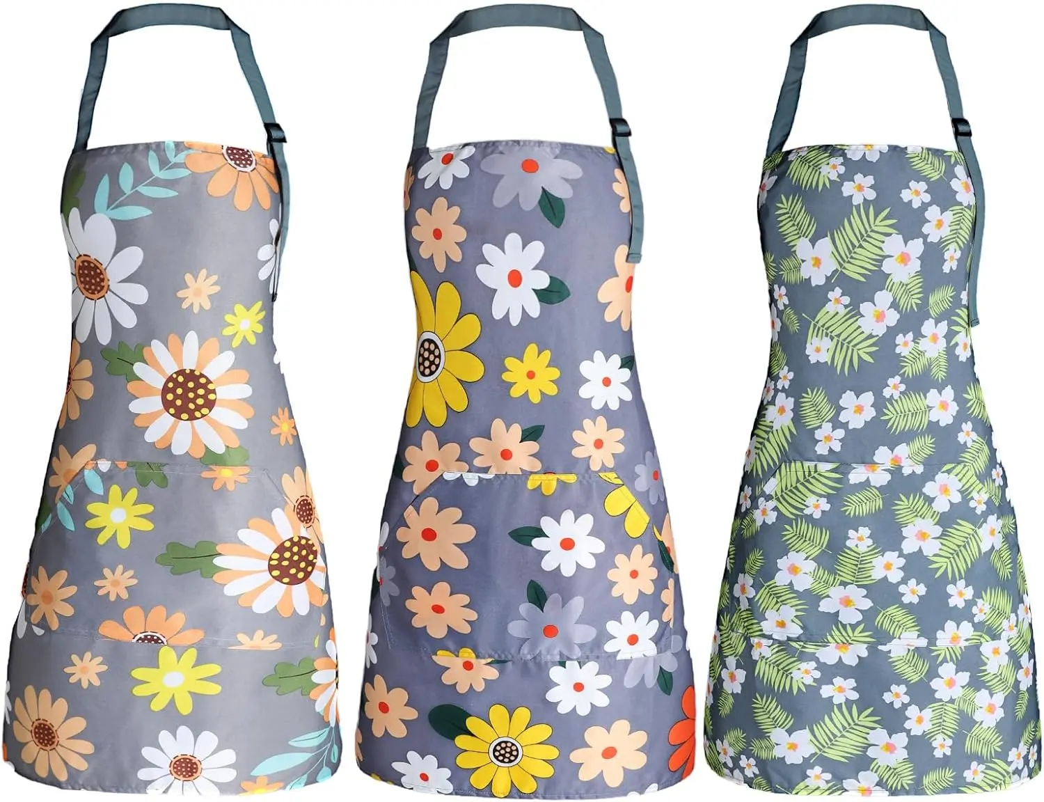 Women's Modern Floral Art Apron - 26in Wide, Adjustable Strap, Pockets, Home Supplies for Kitchen Cooking, Gardening (Ideal for Birthday, Mother's Day Gifts), Floral Style Feels Cheerful