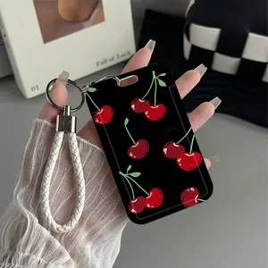Cherry Pop Pattern Design Plastic Id Card Badge Holder With Lanyard for Doctors, Nurses, Students-Bus Card Case, Campus Card Protector Perfect Halloween Christmas Gift