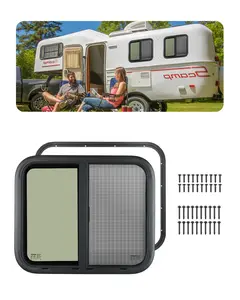 【Summervibes】VEVOR Horizontal RV Window, 24" W x 20" H Tinted Sliding RV Window with Net Screen & Trim Ring, Fit 15/16"-1 3/4" Thickness Wall, RV Window Replacement for Teardrop Cargo Trailer Camper, DOT Approved