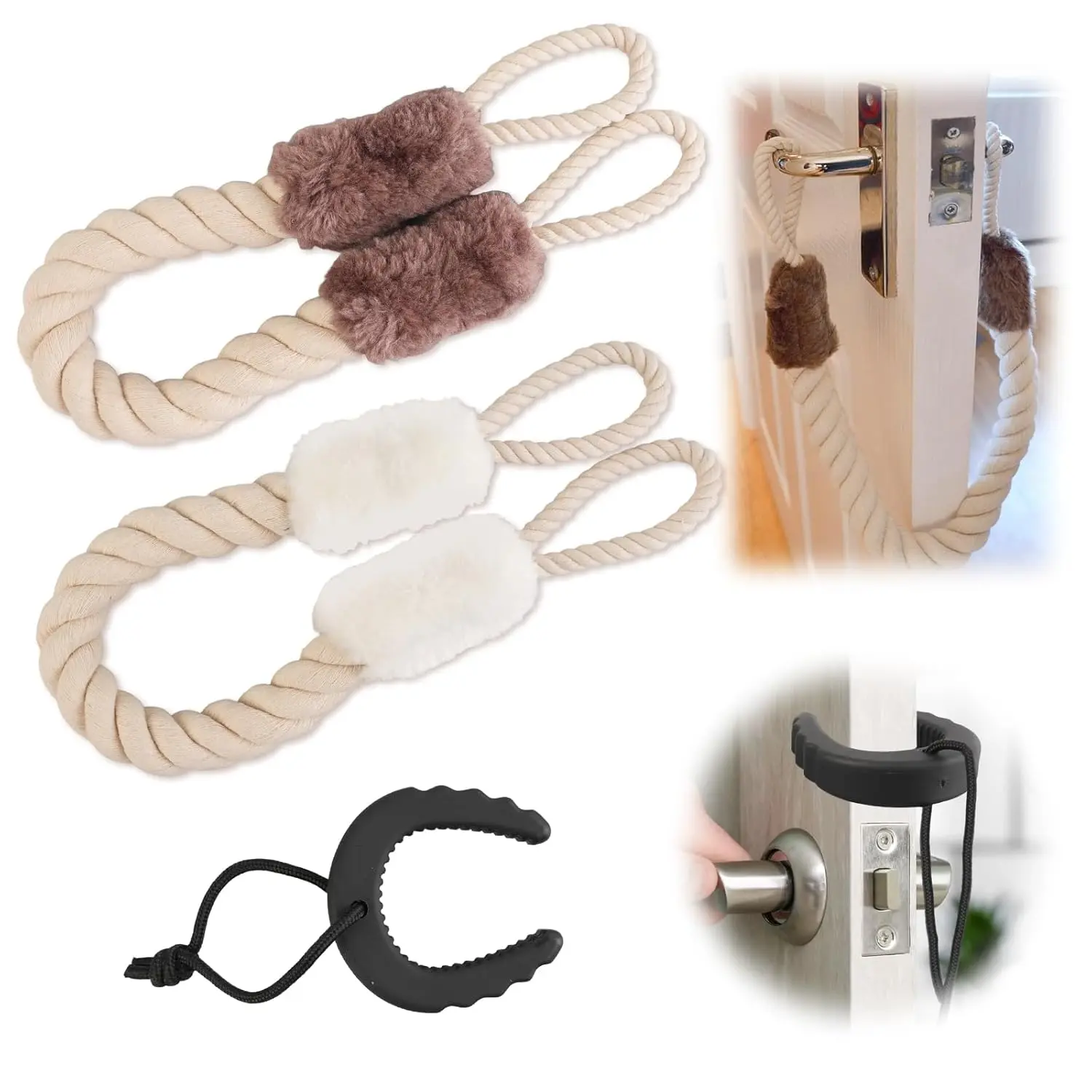 3 Pcs Cotton Twisted Door Stopper Hanger Set, 2 Styles for Home Door, Pet-Friendly, Child-friendly, Prevents Doors Closing, Easy to Use