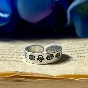 Custom Patterned or Minimalist Birth Month Flower Ring | Aluminum, Adjustable Ring |
